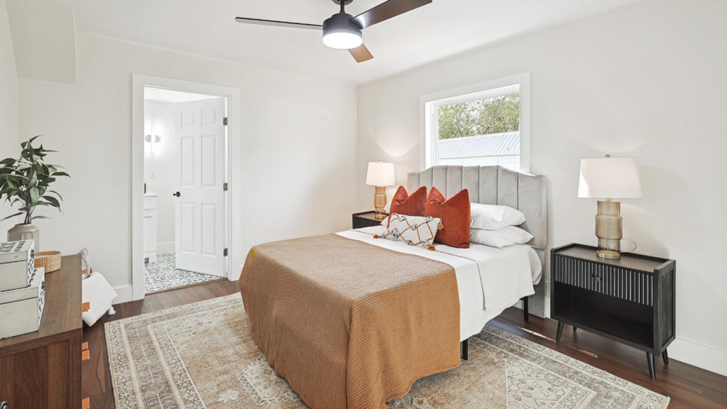Master bedroom with updated fixtures